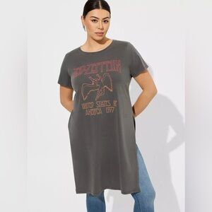 Life Clothing Co. Led Zeppelin Grey Split Sides Longline T-Shirt, Women's XL
